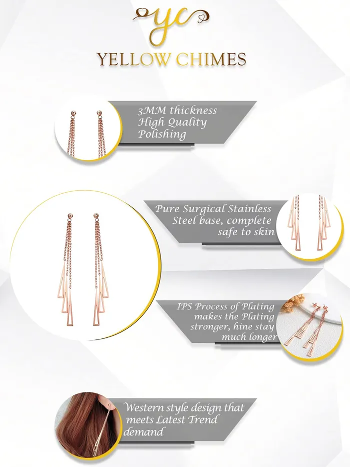 Yellow Chimes Earrings Yellow Chimes Long Earrings for Women Western Rose Gold Plated Stainless Steel Geometric Long Chain Danglers Earrings For Women and Girls