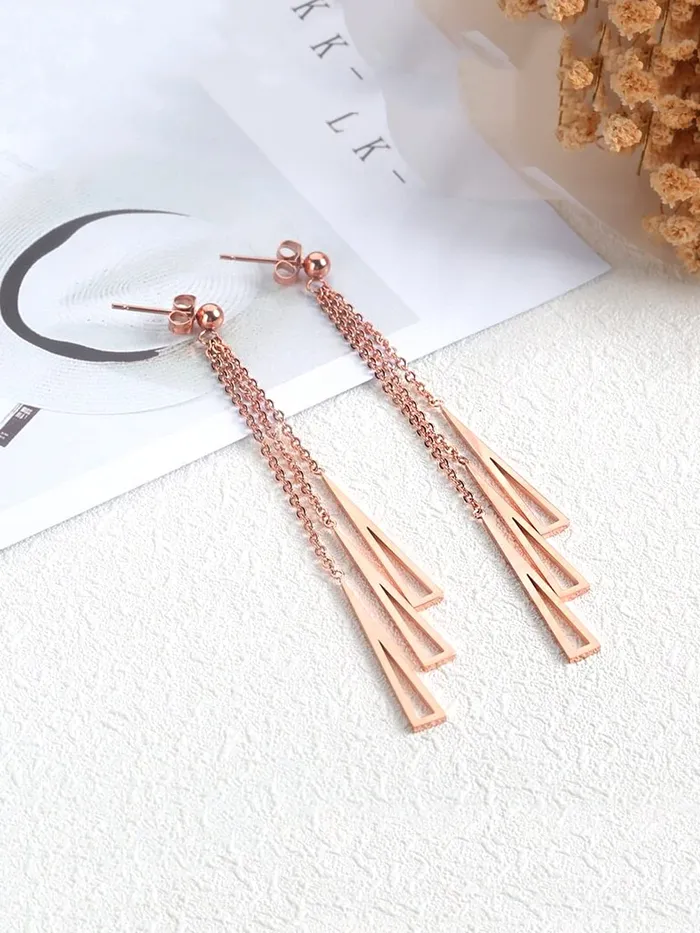 Yellow Chimes Earrings Yellow Chimes Long Earrings for Women Western Rose Gold Plated Stainless Steel Geometric Long Chain Danglers Earrings For Women and Girls