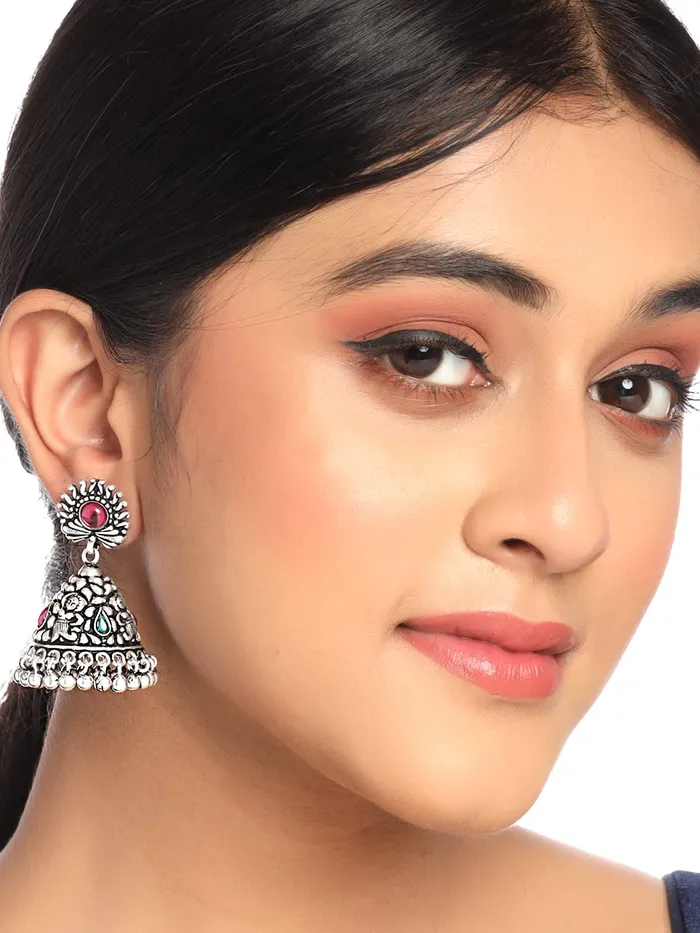 Yellow Chimes Earrings Yellow Chimes Oxidised Silver Jhumki Earrings For Women Silver Oxidised Jhumka Traditional Kolhapuri Jhumka Earrings For Women and Girls