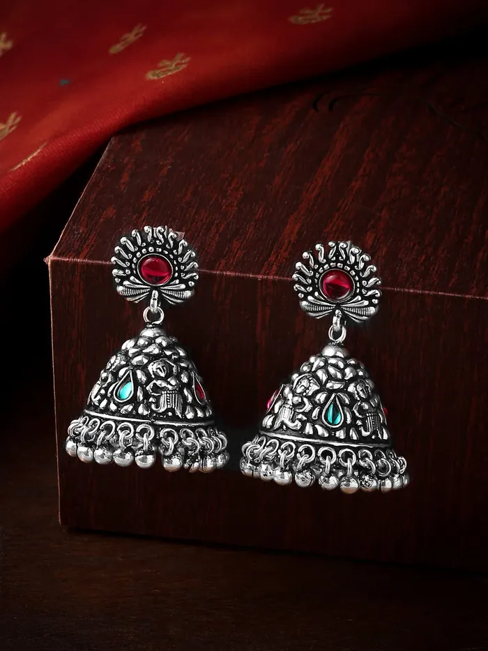 Yellow Chimes Earrings Yellow Chimes Oxidised Silver Jhumki Earrings For Women Silver Oxidised Jhumka Traditional Kolhapuri Jhumka Earrings For Women and Girls