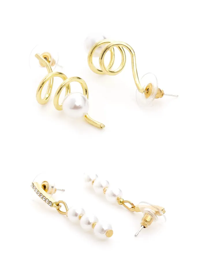 Yellow Chimes Earrings Yellow Chimes Pearl Earrings for Women Combo of 2 Pairs Gold Plated Pearl Drop Earrings for Women and Girls