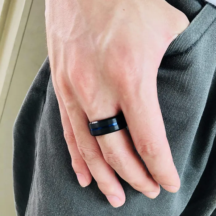 Yellow Chimes Earrings Yellow Chimes Rings for Men and Boys Blue and Black Ring for Men Band Finger Mens Ring Stainless Steel Rings for Men Birthday Gift for Men and Boys Anniversary Gift for Husband