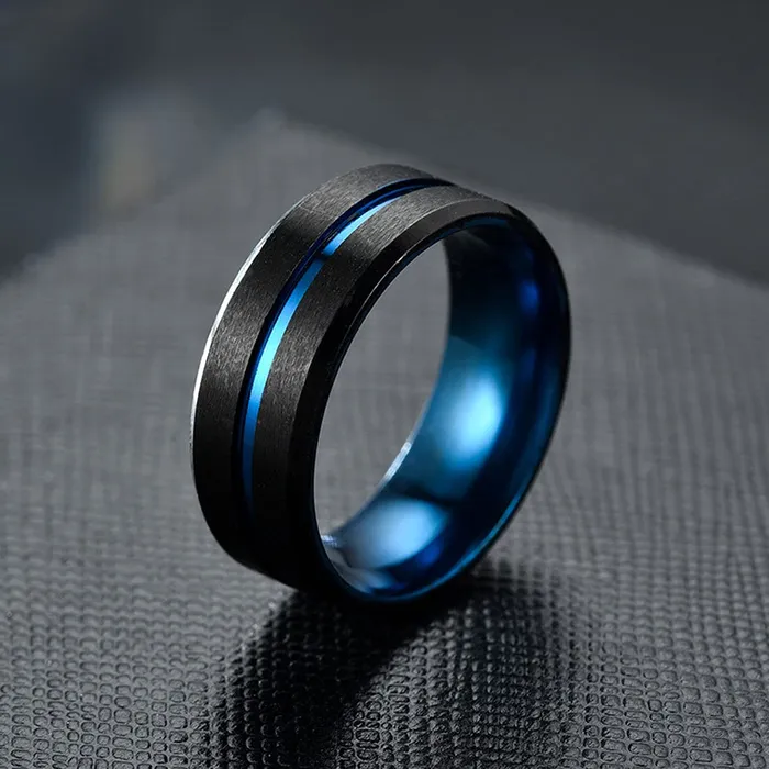 Yellow Chimes Earrings Yellow Chimes Rings for Men and Boys Blue and Black Ring for Men Band Finger Mens Ring Stainless Steel Rings for Men Birthday Gift for Men and Boys Anniversary Gift for Husband