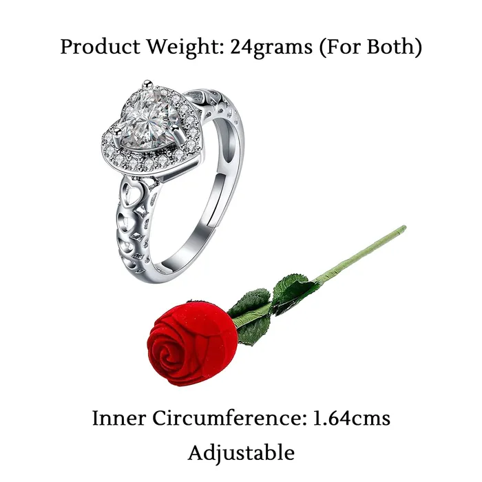 Yellow Chimes Earrings Yellow Chimes Rings for Women White Crystal Stone Heart Shaped Ring in Red Velvet Rose Ring Box for Women and Girls
