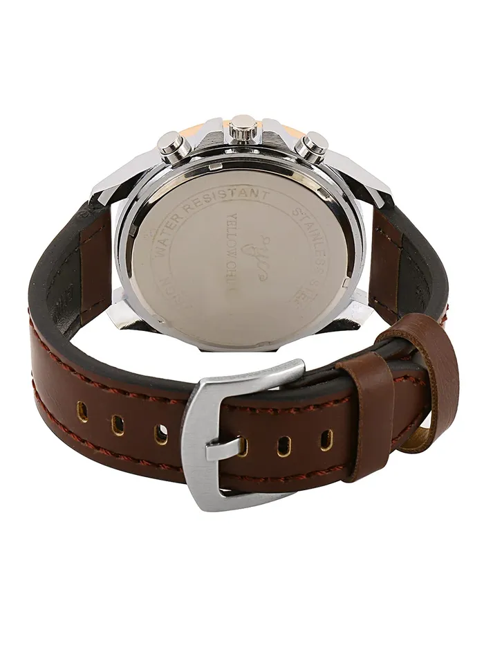 Yellow Chimes Earrings Yellow Chimes Stainless Steel Genuin Leather Brown Analogue Watch with Brown Leather Bracelet for Men Boys in a Gift Box Medium YCMG01WTCHBRTBR