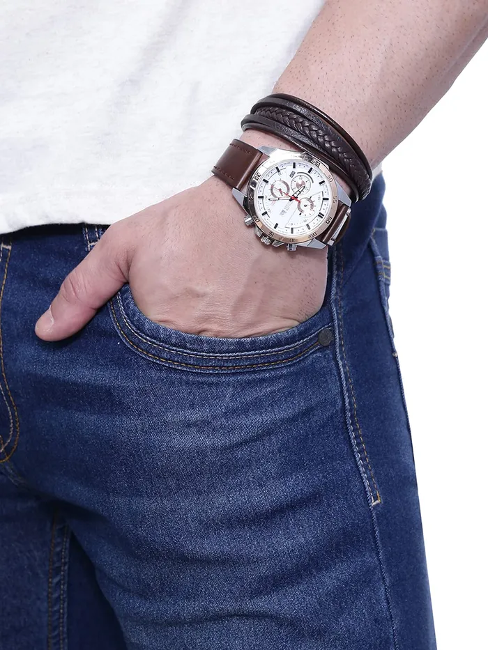 Yellow Chimes Earrings Yellow Chimes Stainless Steel Genuin Leather Brown Analogue Watch with Brown Leather Bracelet for Men Boys in a Gift Box Medium YCMG01WTCHBRTBR