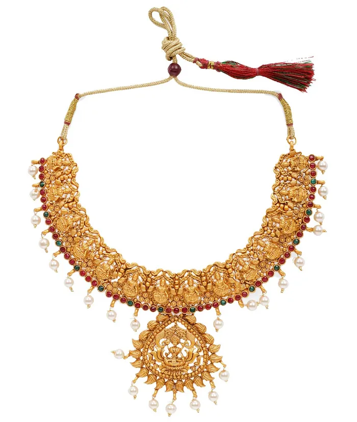 Yellow Chimes Earrings Yellow Chimes Traditional Jewellery Set for Women Ethnic Jewellery Set Gold Plated Temple Jewelry Set Traditional Choker Necklace Set for Women and Girls