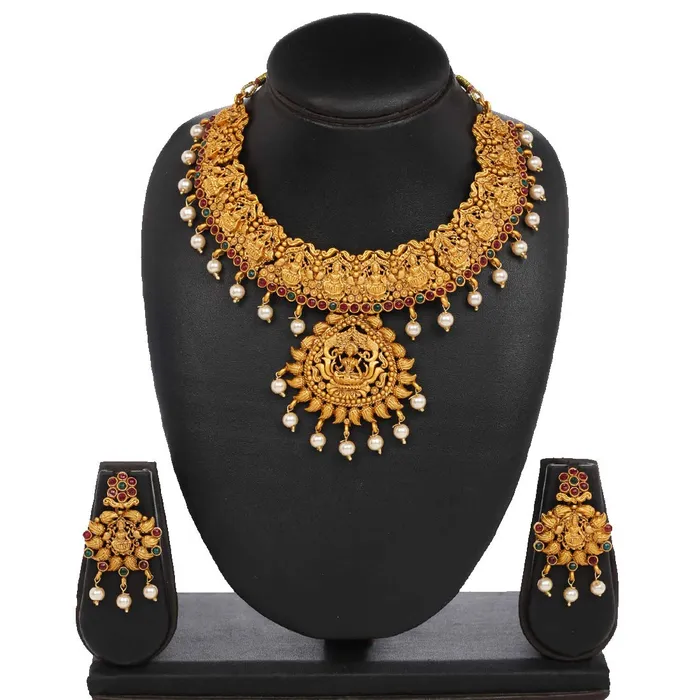 Yellow Chimes Earrings Yellow Chimes Traditional Jewellery Set for Women Ethnic Jewellery Set Gold Plated Temple Jewelry Set Traditional Choker Necklace Set for Women and Girls