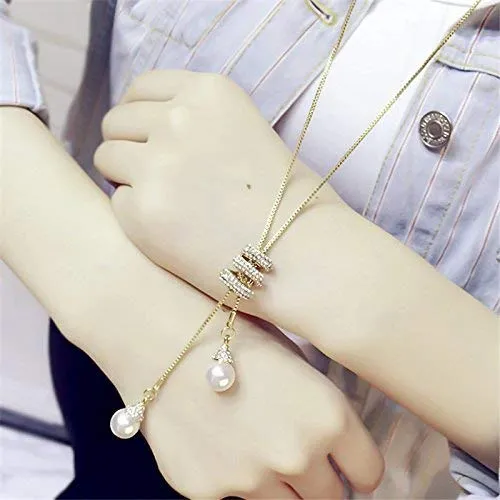 Yellow Chimes Earrings Yellow Chimes Western Stylish Collection Pearl Crystal Long Chain Pendant Necklace for Women and Girls Golden Long Chain