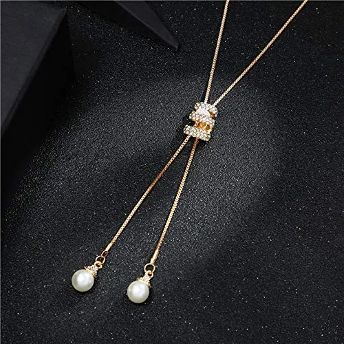 Yellow Chimes Earrings Yellow Chimes Western Stylish Collection Pearl Crystal Long Chain Pendant Necklace for Women and Girls Golden Long Chain
