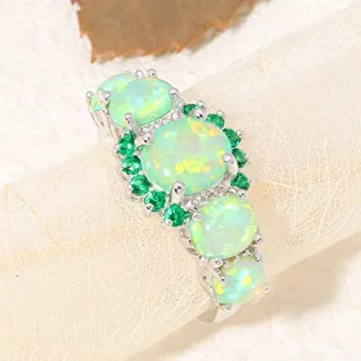 Yellow Chimes Elegant Design Green Fire Opal Emerald Stone Stylish Rhodium Plated Ring for Women Girls Yellow Chimes Bracelets