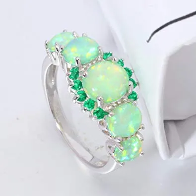 Yellow Chimes Elegant Design Green Fire Opal Emerald Stone Stylish Rhodium Plated Ring for Women Girls Yellow Chimes Bracelets