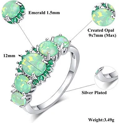 Yellow Chimes Elegant Design Green Fire Opal Emerald Stone Stylish Rhodium Plated Ring for Women Girls Yellow Chimes Bracelets