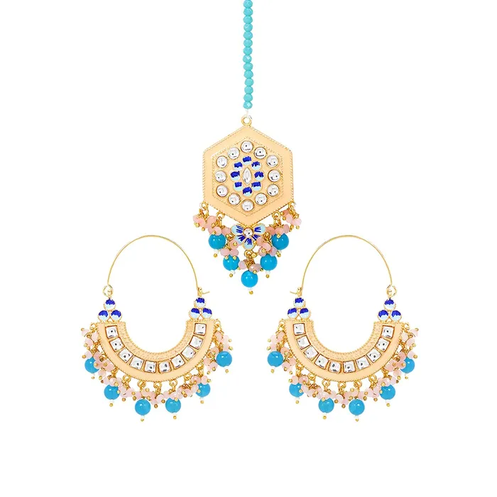 Yellow Chimes Ethnic Gold Plated Traditional Studded Stone Blue Beads Yellow Meenakari Chandbali Earrings with Maangtikka for Women and Girls Medium YCTJER108CNDMGTMYL Yellow Chimes Earrings Yellow Chimes Ethnic Gold Plated Traditional Studded Stone Blue Beads Yellow Meenakari Chandbali Earrings with Maangtikka for Women and Girls Medium YCTJER108CNDMGTMYL Yellow Chimes Earrings