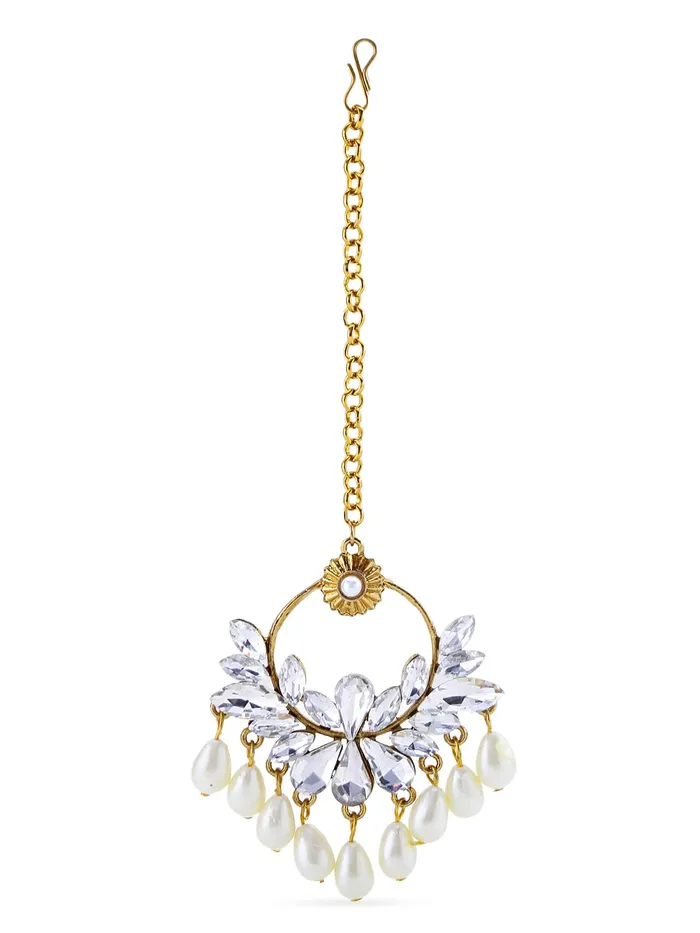 Yellow Chimes Ethnic Gold Plated Traditional Studded White Kundan Pearl Maangtikka for Women and Girls Design 1 Yellow Chimes Necklaces Yellow Chimes Ethnic Gold Plated Traditional Studded White Kundan Pearl Maangtikka for Women and Girls Design 1 Yellow Chimes Necklaces
