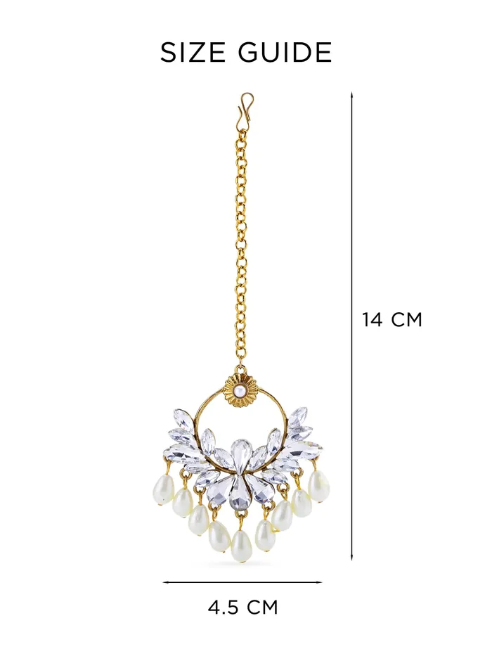 Yellow Chimes Ethnic Gold Plated Traditional Studded White Kundan Pearl Maangtikka for Women and Girls Design 1 Yellow Chimes Necklaces