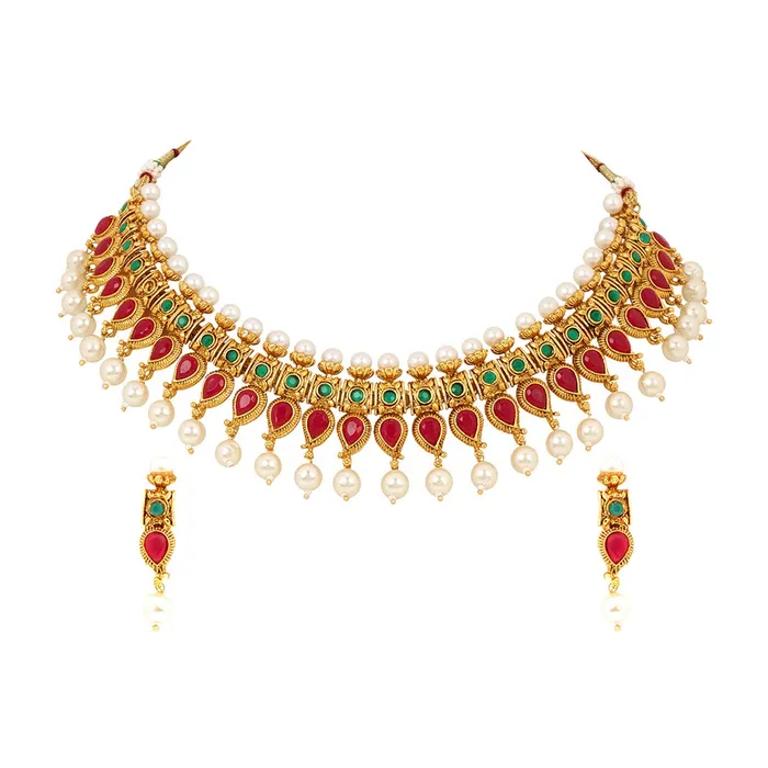 Yellow Chimes Ethnic Handcrafted Classic Jewellery Set Studded Stoned Gold Plated Traditional Choker Necklace Set for Women Girls Yellow Chimes Earrings Yellow Chimes Ethnic Handcrafted Classic Jewellery Set Studded Stoned Gold Plated Traditional Choker Necklace Set for Women Girls Yellow Chimes Earrings