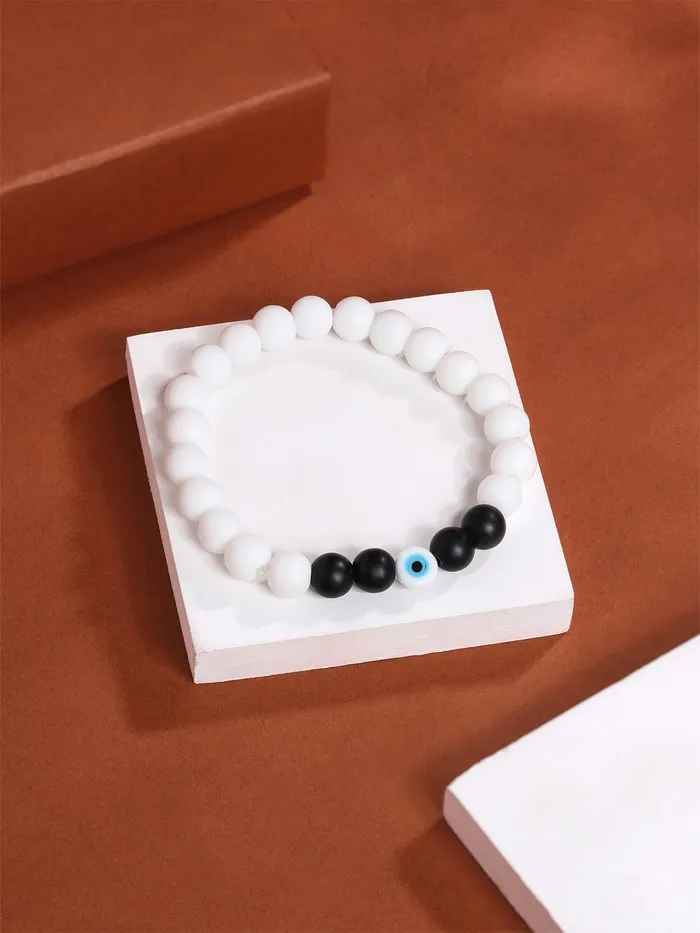Yellow Chimes Evil Eye Bracelet For Women and Men Fashion Blue Eye Stone White Bracelet Unisex Nazar Hand Bands Bracelet Accessories Jewellery for Women Birthday Gift for Girls Boys Yellow Chimes Necklaces