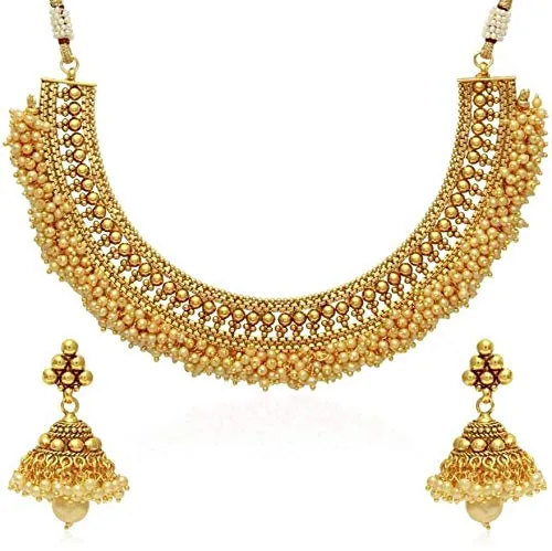 Yellow Chimes Exclusive Gold Plated Studded Pearl Antique Look Ethnic Traditional Choker Necklace Set with JhumkiJhumka Earrings Jewellery Set for Women and Girls Yellow Chimes Earrings Yellow Chimes Exclusive Gold Plated Studded Pearl Antique Look Ethnic Traditional Choker Necklace Set with JhumkiJhumka Earrings Jewellery Set for Women and Girls Yellow Chimes Earrings