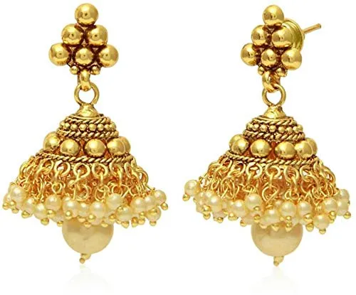 Yellow Chimes Exclusive Gold Plated Studded Pearl Antique Look Ethnic Traditional Choker Necklace Set with JhumkiJhumka Earrings Jewellery Set for Women and Girls Yellow Chimes Earrings