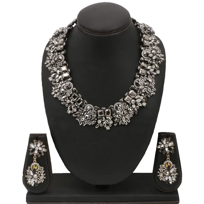 Yellow Chimes Exclusive Sparkling Black Crystals Studded Designer Choker Necklace Set with Earrings for Women and Girls Black Yellow Chimes Earrings