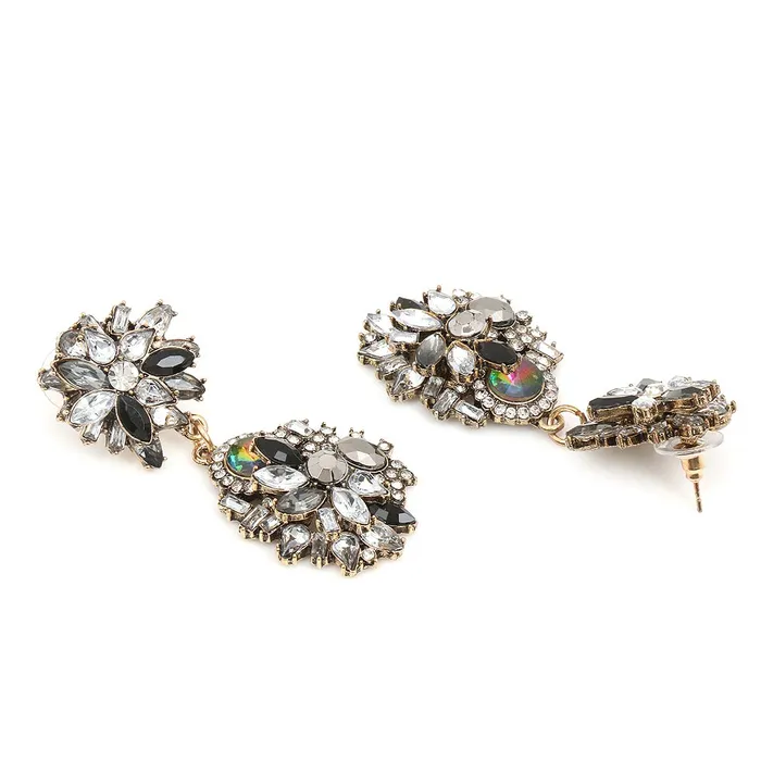 Yellow Chimes Exclusive Sparkling Black Crystals Studded Designer Choker Necklace Set with Earrings for Women and Girls Black Yellow Chimes Earrings