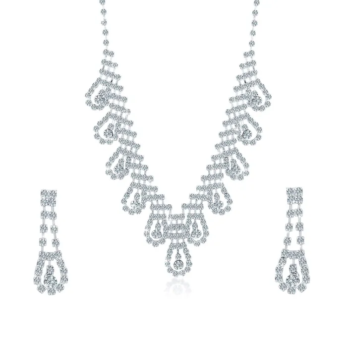 Yellow Chimes Exclusive Sparkling Crystals Designer Jewellery Set with Earrings Necklace Set for Women and Girls Yellow Chimes Rings