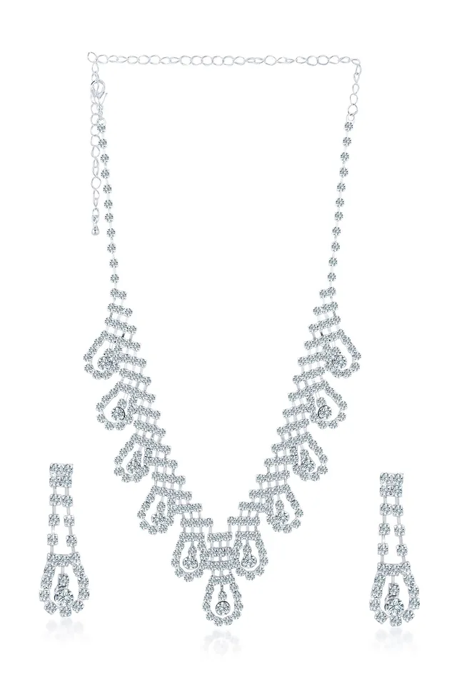 Yellow Chimes Exclusive Sparkling Crystals Designer Jewellery Set with Earrings Necklace Set for Women and Girls Yellow Chimes Rings