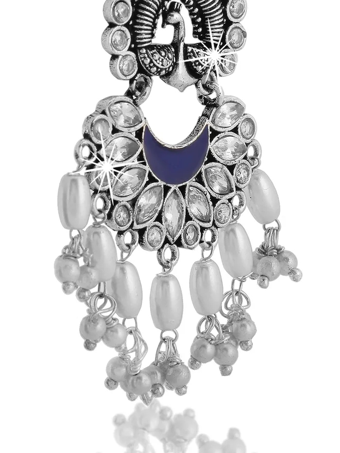 Yellow Chimes German Silver Oxidized Peacock Design Pearl Drop Earring for Women and Girls Yellow Chimes Earrings