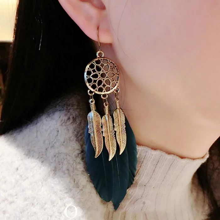 Yellow Chimes Green Feather Latest Long Tassel Earrings for Women and Girls Yellow Chimes PreStyled Sets
