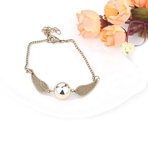 Yellow Chimes Harry Potter Accessories for Girls Pendant Bracelets Set Harry Potter Snitch Ball with Wings Pendant Bracelets for Boys and Girls Unisex Yellow Chimes Rings