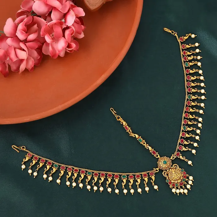 Yellow Chimes Head Chain For Women Gold Toned Multicolor Temple Bridal Traditional Mathapatti For Women and Girls Yellow Chimes Necklaces