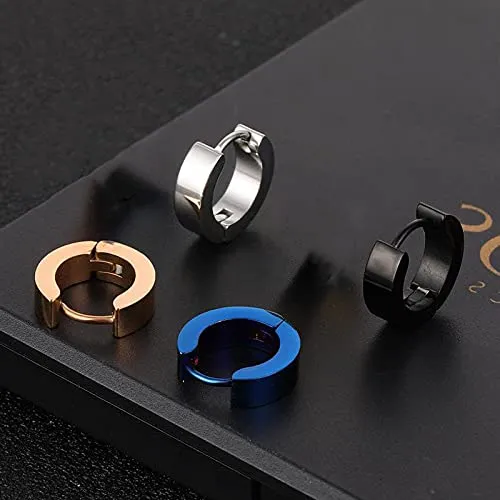 Yellow Chimes Hoop Earrings for Men Combo of 4 Pairs Stainless Steel Multicolor Huggie Hoops Earrings for Men and Women Yellow Chimes Rings