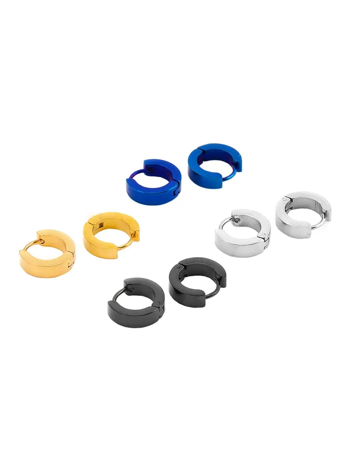 Yellow Chimes Hoop Earrings for Men Combo of 4 Pairs Stainless Steel Multicolor Huggie Hoops Earrings for Men and Women Yellow Chimes Rings