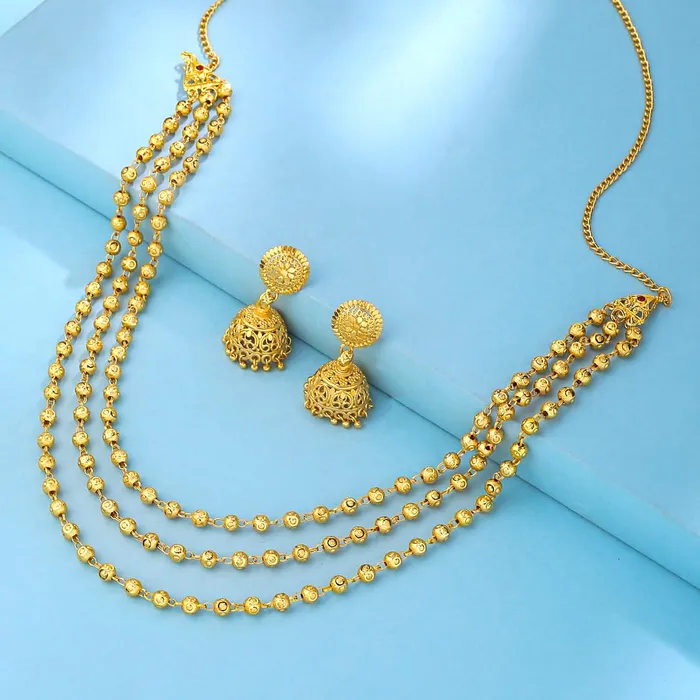 Yellow Chimes Jewellery Set for Women and Girls Gold Necklace Set for Women Gold Toned Beads Designed Necklace Set Birthday Gift for girls and women Anniversary Gift for Wife Yellow Chimes Earrings