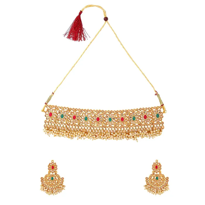 Yellow Chimes Jewellery Set for Women and Girls Kundans Necklace Set Gold Plated Kundan Choker Necklace Set Birthday Gift for girls and women Anniversary Gift for Wife Yellow Chimes Rings