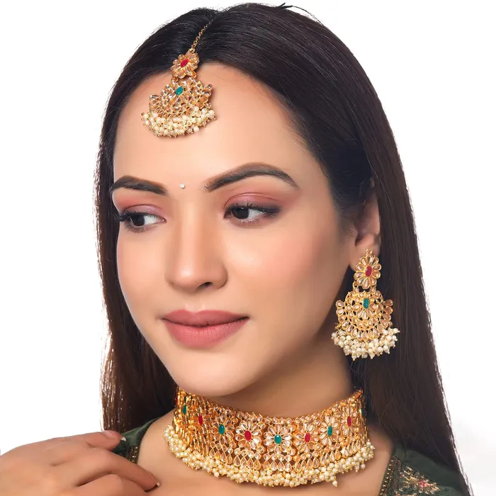 Yellow Chimes Jewellery Set for Women and Girls Kundans Necklace Set Gold Plated Kundan Choker Necklace Set Birthday Gift for girls and women Anniversary Gift for Wife Yellow Chimes Rings
