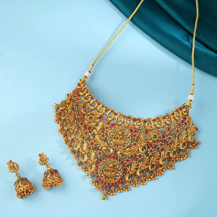 Yellow Chimes Jewellery Set for Women and Girls Temple Jewellery Set for Women Gold Plated Traditional Choker Necklace Set Birthday Gift for girls and women Anniversary Gift for Wife Yellow Chimes Necklaces