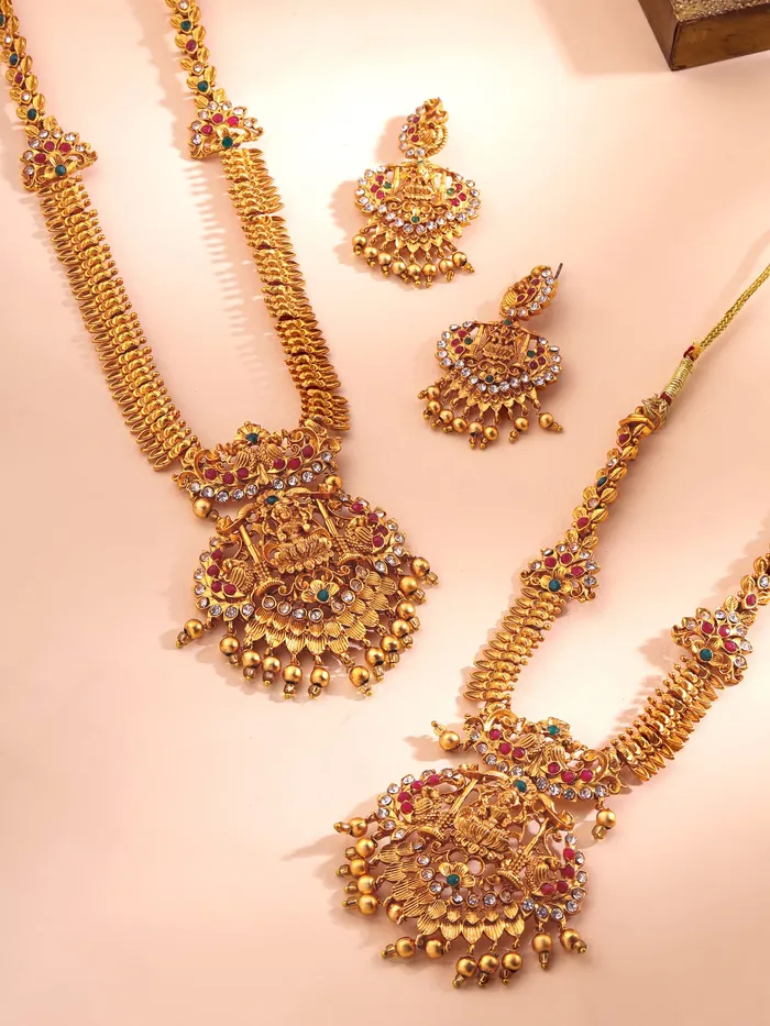 Yellow Chimes Jewellery Set for Women and Girls Temple Jewellery Set Gold Plated Long Necklace Temple Jewellery Set Birthday Gift for girls and women Anniversary Gift for Wife Yellow Chimes Necklaces