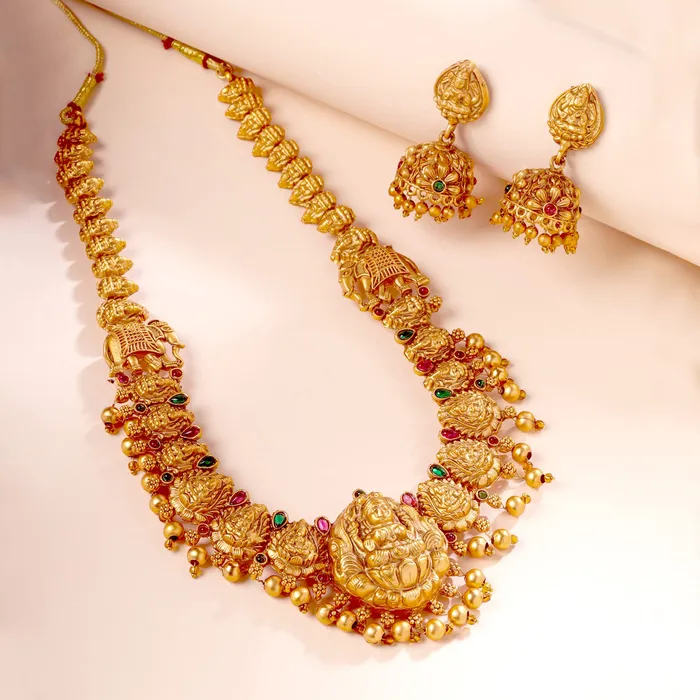 Yellow Chimes Jewellery Set for Women and Girls Temple Jewellery Set Gold Plated Long Necklace Temple Jewellery Set Birthday Gift for girls and women Anniversary Gift for Wife Yellow Chimes Necklaces