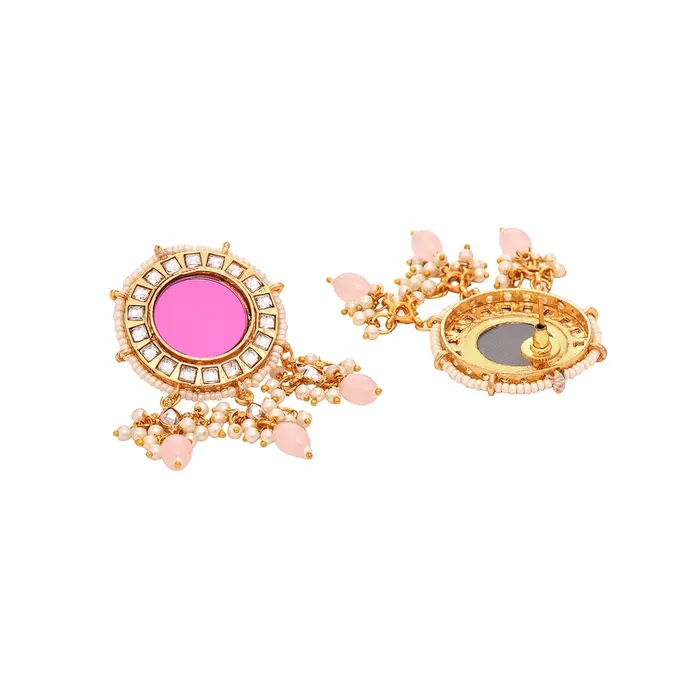 Yellow Chimes Jewellery Set for Women Traditional Pink Beads Choker Necklace Set Mirror Worked Gold Plated Choker Set for Girls Birthday Gift for Girls Women Anniversary Gift for Wife Yellow Chimes Necklaces