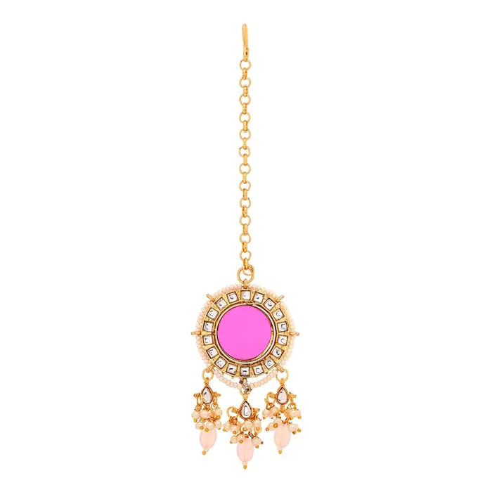 Yellow Chimes Jewellery Set for Women Traditional Pink Beads Choker Necklace Set Mirror Worked Gold Plated Choker Set for Girls Birthday Gift for Girls Women Anniversary Gift for Wife Yellow Chimes Necklaces