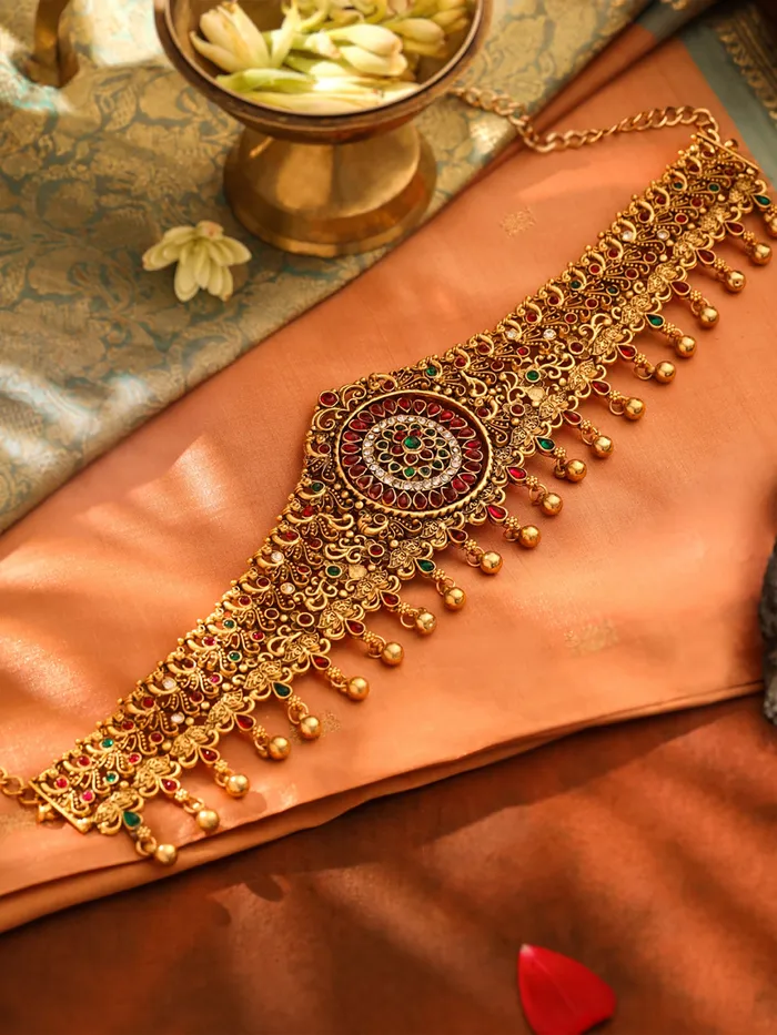 Yellow Chimes Kamarbandh for Women Wedding Ethnic Gold Plated Adjustable Waist Chain 276 cm Gold Earrings