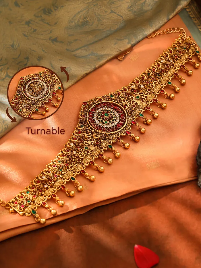 Yellow Chimes Kamarbandh for Women Wedding Ethnic Gold Plated Adjustable Waist Chain 276 cm Gold Earrings