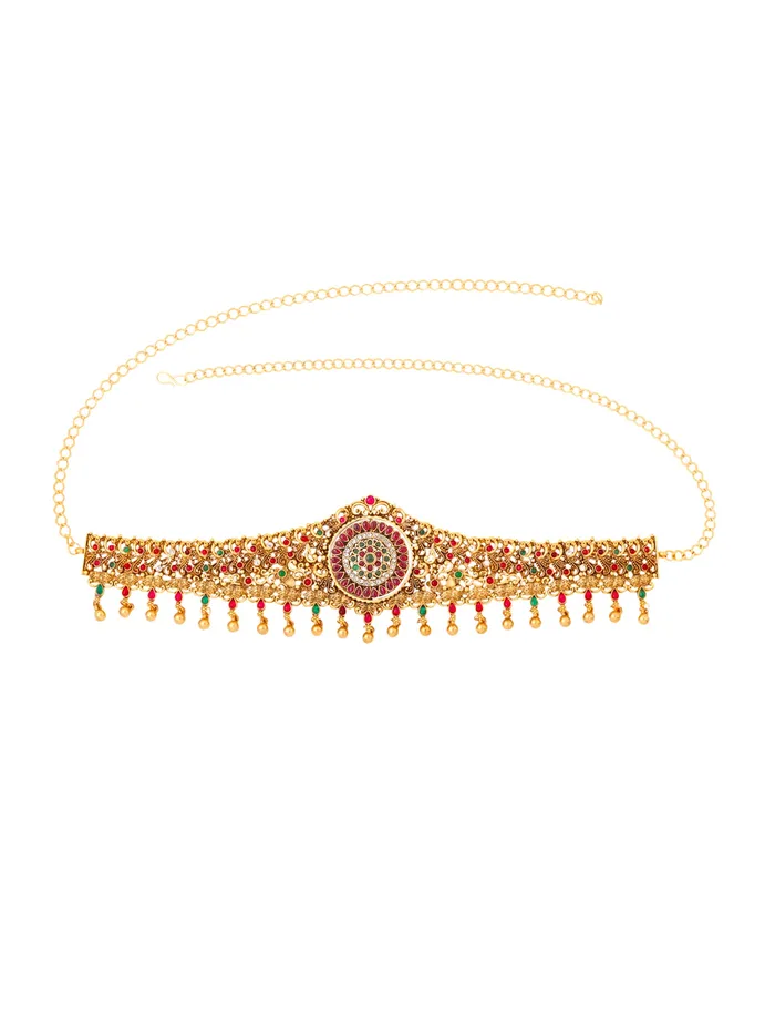 Yellow Chimes Kamarbandh for Women Wedding Ethnic Gold Plated Adjustable Waist Chain 276 cm Gold Earrings