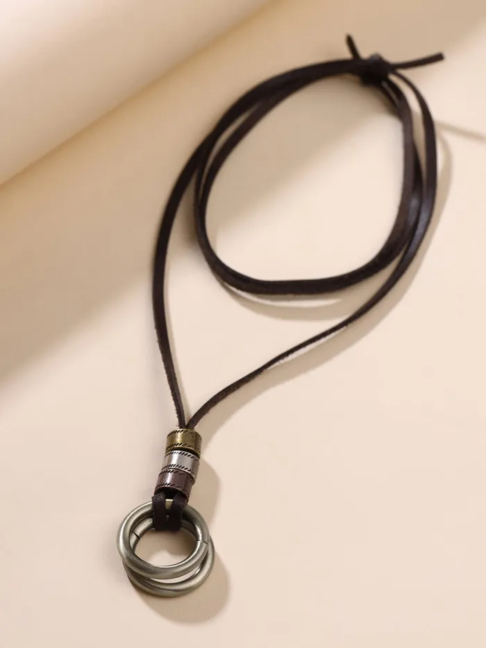 Yellow Chimes Leather Pendant for Men Fashion Locket Pendants for Men Round Shaped Pendant Necklace Brown Leather Rope Chain for Boys Accessories for Men Birthday Gift for Men Boys Yellow Chimes Rings