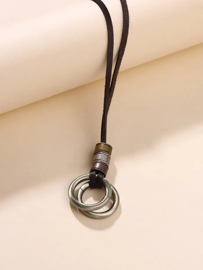 Yellow Chimes Leather Pendant for Men Fashion Locket Pendants for Men Round Shaped Pendant Necklace Brown Leather Rope Chain for Boys Accessories for Men Birthday Gift for Men Boys Yellow Chimes Rings