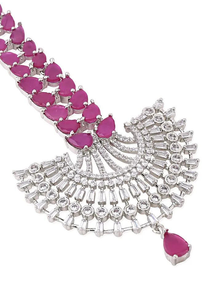 Yellow Chimes Maang Tikka for Women Beautiful ADAmerican Diamond Studded Rhodium Plated Crystal Maang Tikka for Women and Girls Design 17 Yellow Chimes Earrings