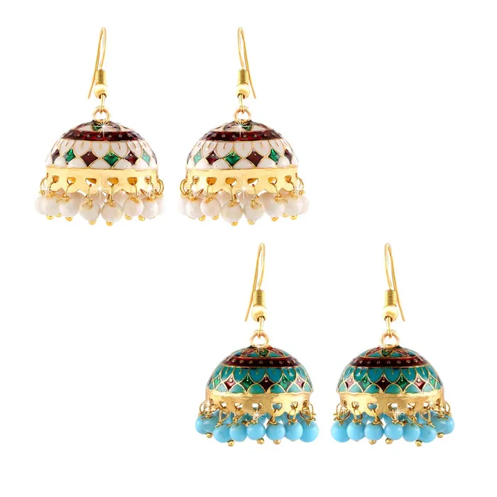 Yellow Chimes Meenakari Jumka Earrings with Ethnic Design Gold Plated Traditional Beads Combo of 2 pair for Women and Girls Yellow Chimes Rings Yellow Chimes Meenakari Jumka Earrings with Ethnic Design Gold Plated Traditional Beads Combo of 2 pair for Women and Girls Yellow Chimes Rings