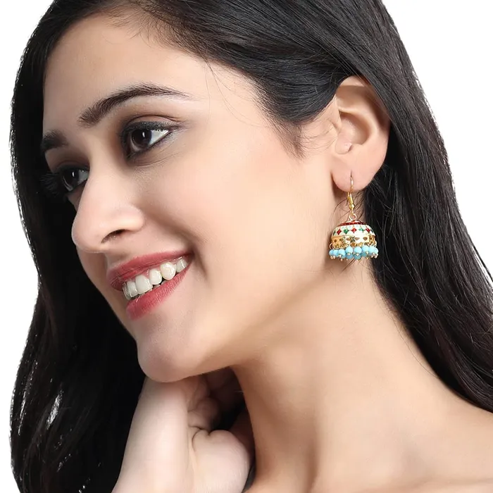 Yellow Chimes Meenakari Jumka Earrings with Ethnic Design Gold Plated Traditional Beads Combo of 2 pair for Women and Girls Yellow Chimes Rings